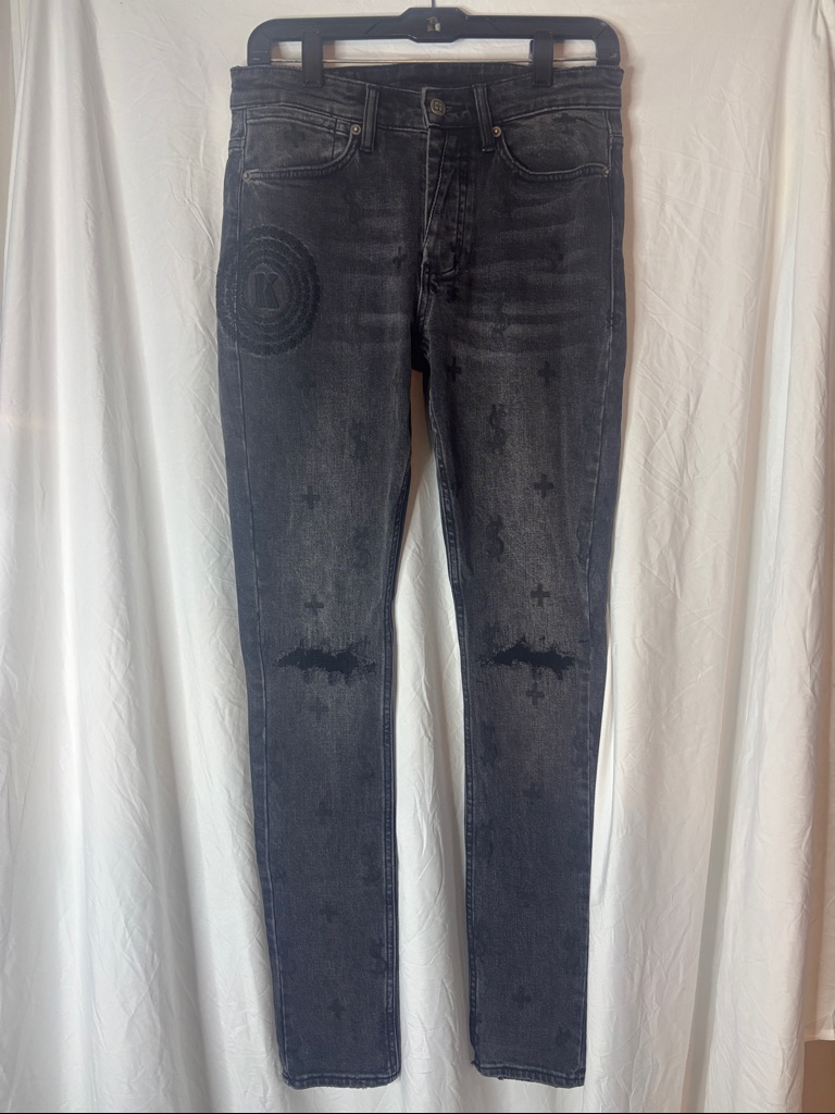 Ksubi Van Winkle Faded Black Skinny Jeans With Subtle Graphic Motifs